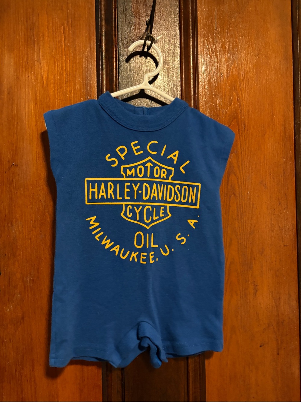 Harley-Davidson Blue Tank Romper with Yellow Logo